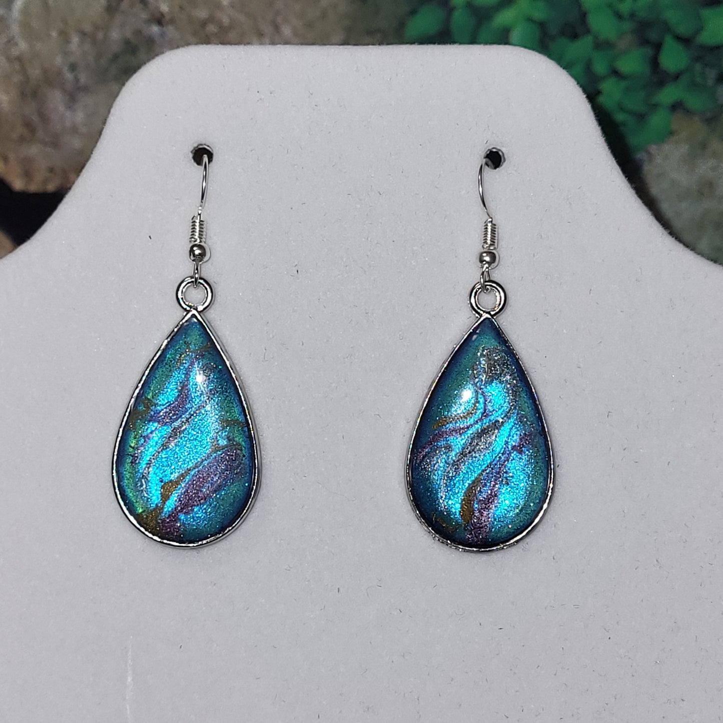 Turquoise Galaxy Resin Teardrop Earrings - Cosmic Glitter Dangle