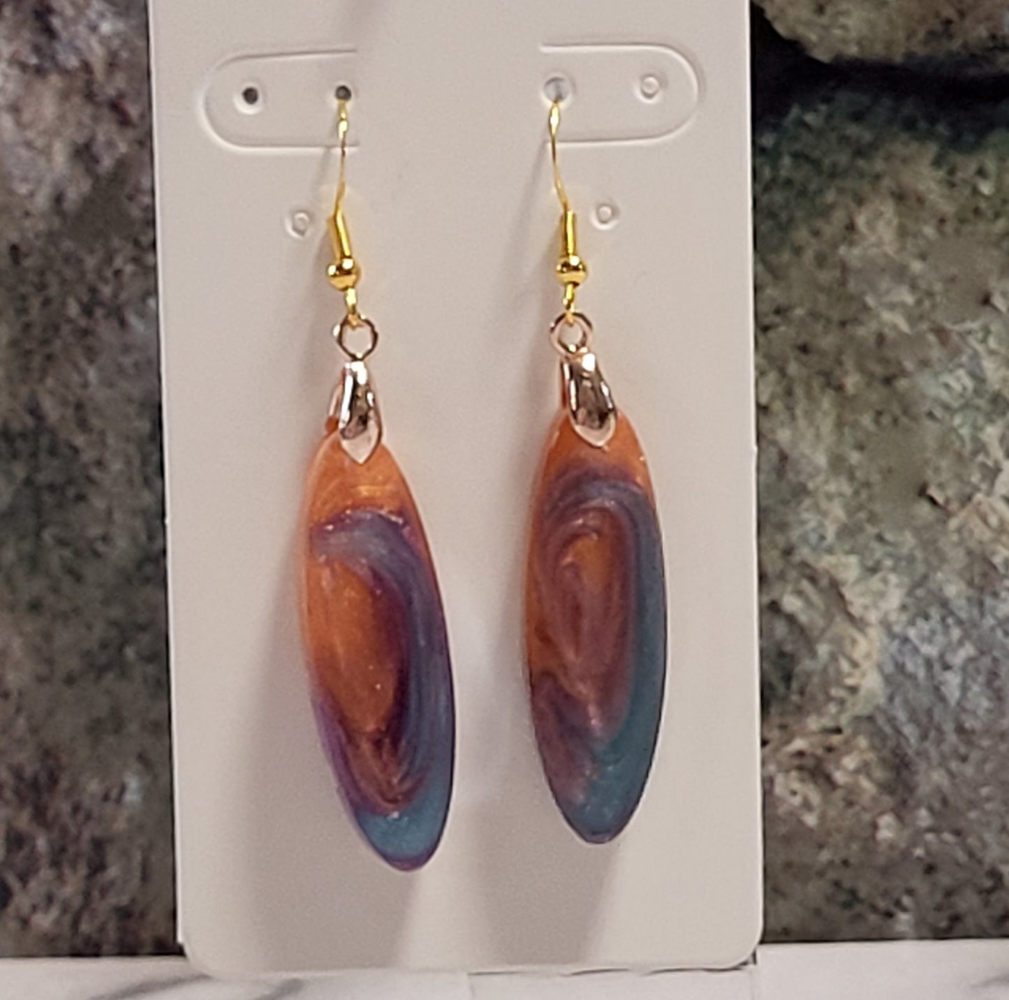 Sunset Gradient Oval Earrings - Orange Purple Blue Resin Dangle