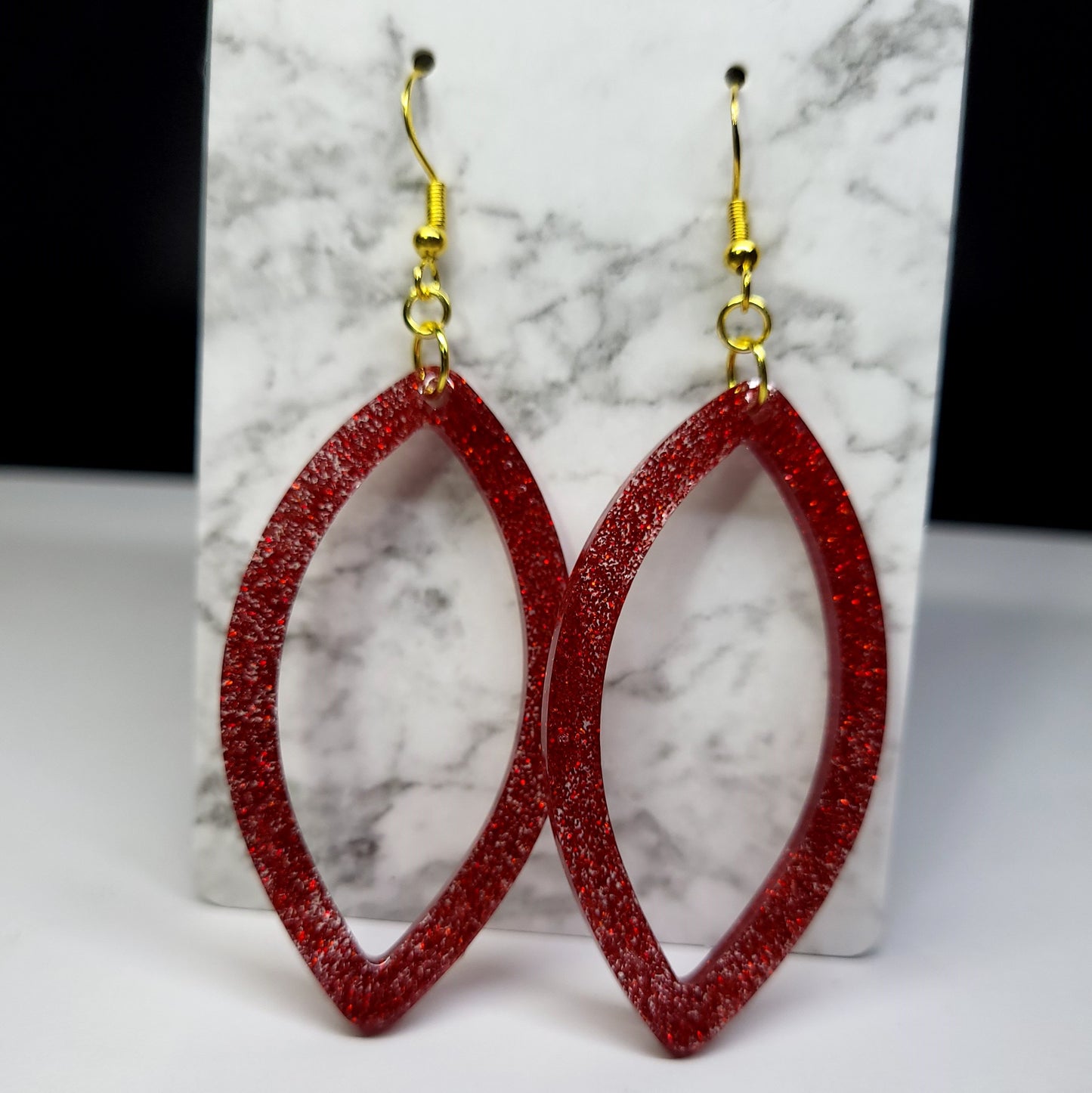 Red Glitter Teardrop Cutout Earrings - Christmas Valentine Dangle