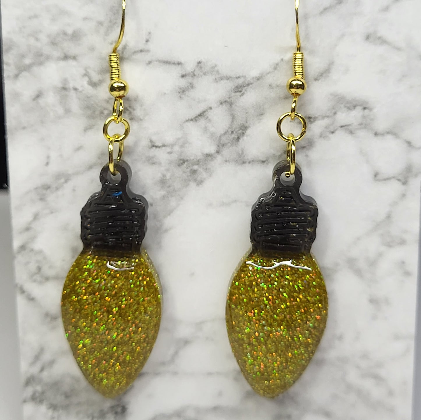 Christmas Light Bulb Earrings - Glitter Resin Holiday Dangle