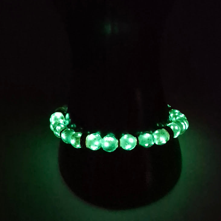 Teal Glow in the Dark Stretch Bracelet with Gold Sparkle #1