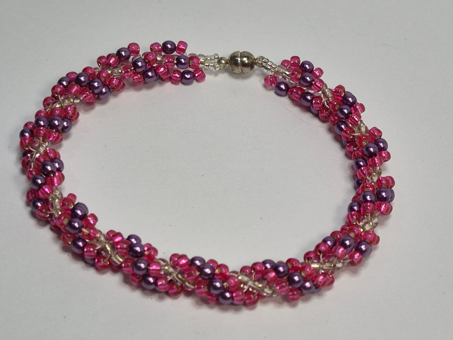 Pink & Purple Glass Pearl Spiral Rope Bracelet – Handmade Miyuki Seed Bead Bracelet with Magnetic Clasp