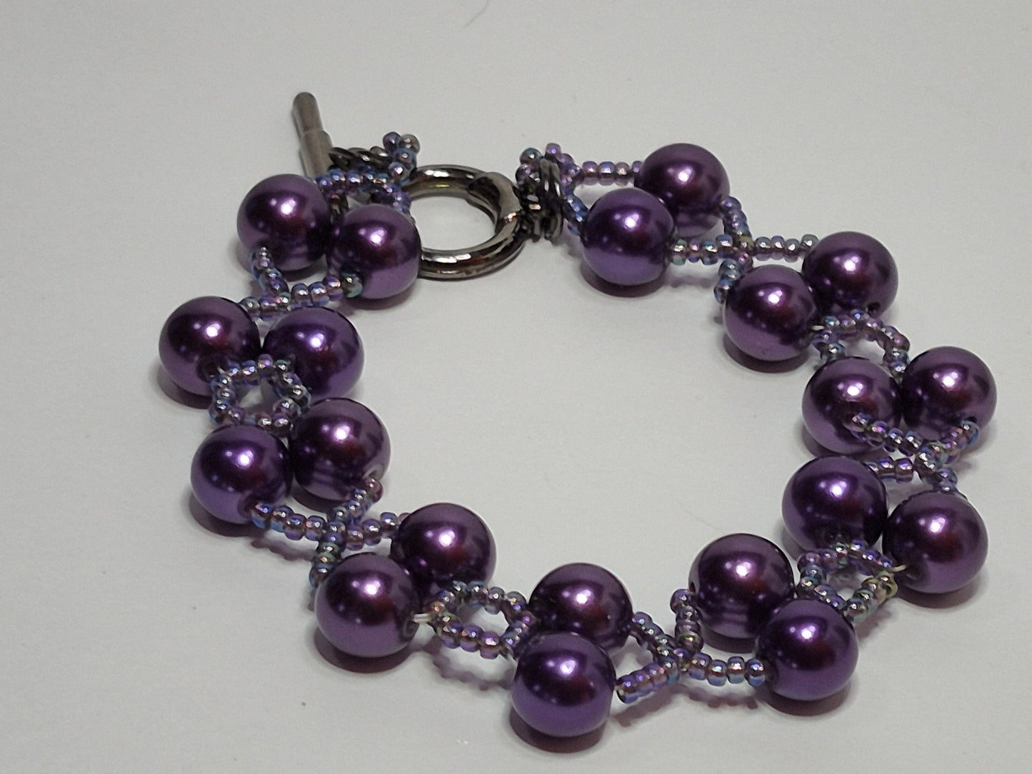 Amethyst & Lavender Pearl X's & O's Bracelet – Handmade Beaded Bracelet with Toggle Clasp