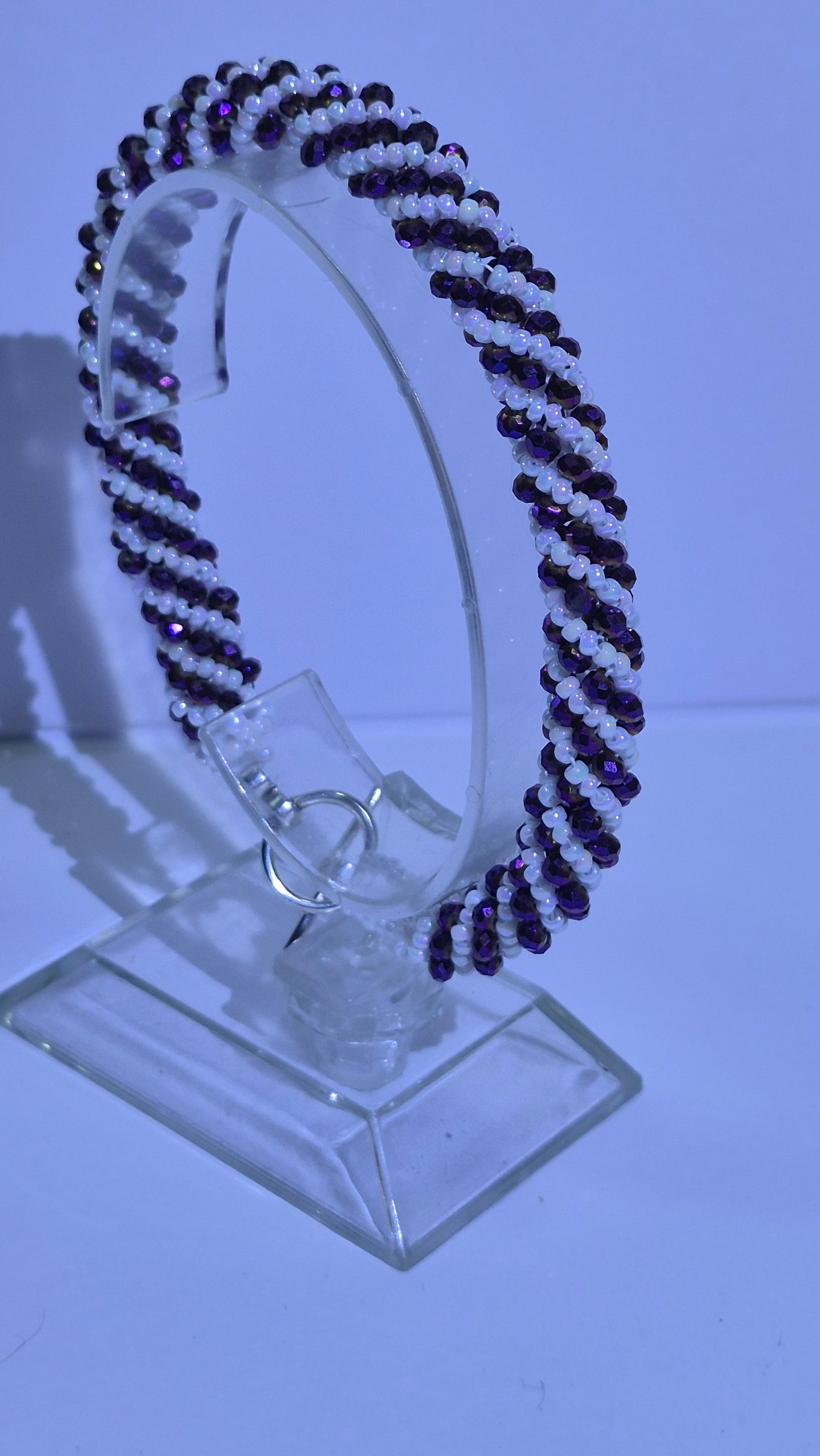Deep Violet & White Russian Spiral Beaded Bracelet