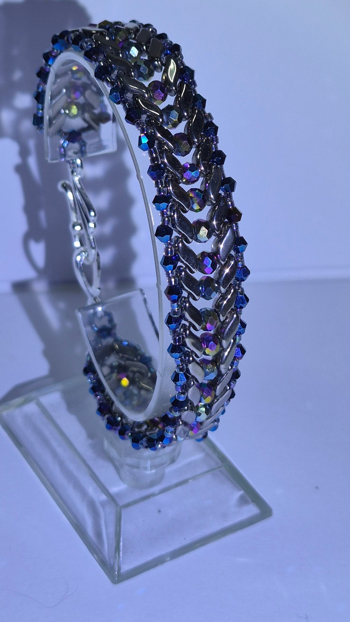 Silver Iridescent Blue Crystal & Stormduo Beaded Bracelet