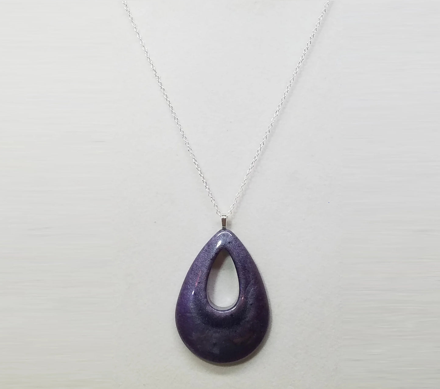 Purple Resin Teardrop Pendant Necklace - Handcrafted Statement Jewelry