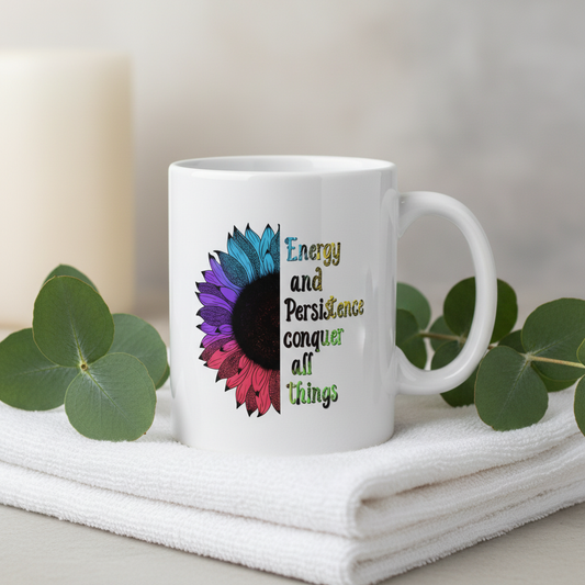 Energy and Persistence Conquer All Things - Inspirational Mug