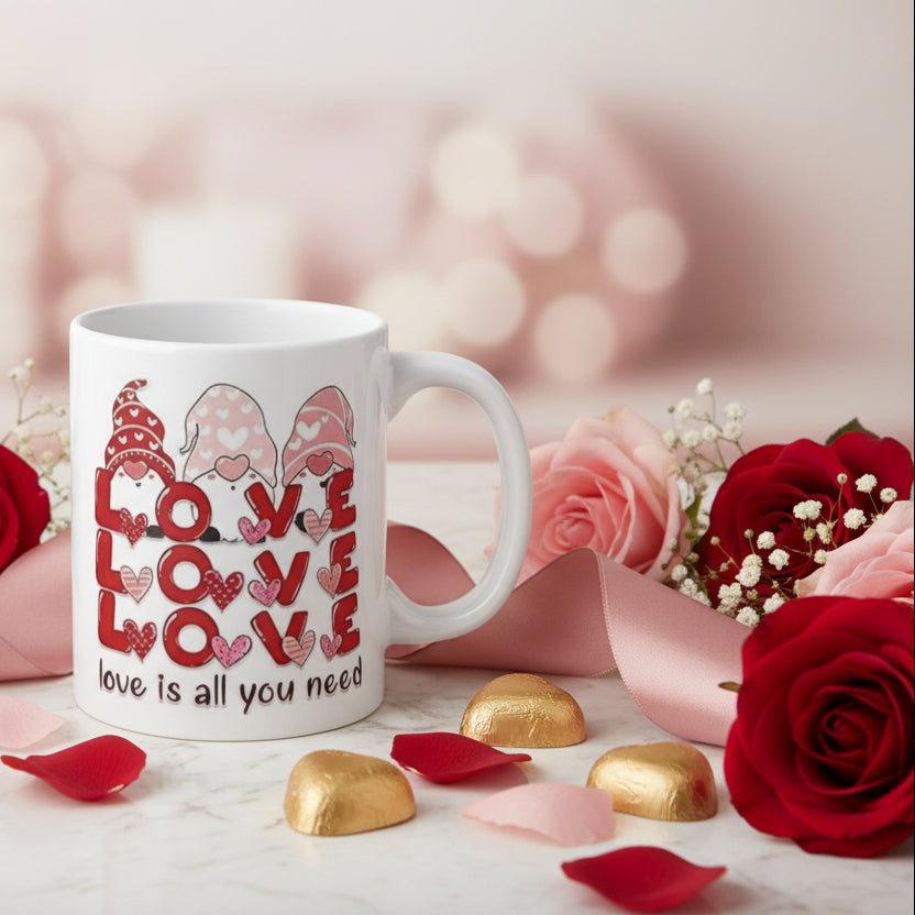 Love is All You Need Gnomes Valentine's Day Mug - 11oz