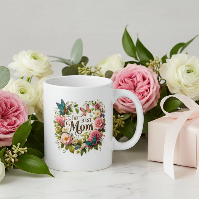 The Best Mom Butterfly Garden Wreath Mug - Natural Beauty
