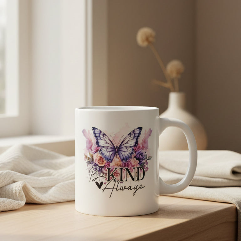 Be Kind Always Butterfly Mug - 11oz Inspirational Coffee Cup
