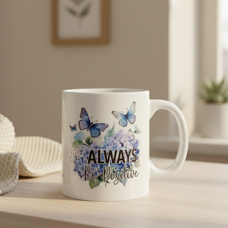 Always Be Positive Butterfly Mug - 11oz Inspirational Ceramic Coffee Cup