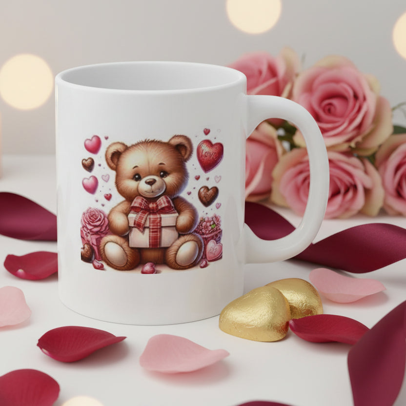 Valentine's Day Bear Mug with Gift Box & Roses - 11oz