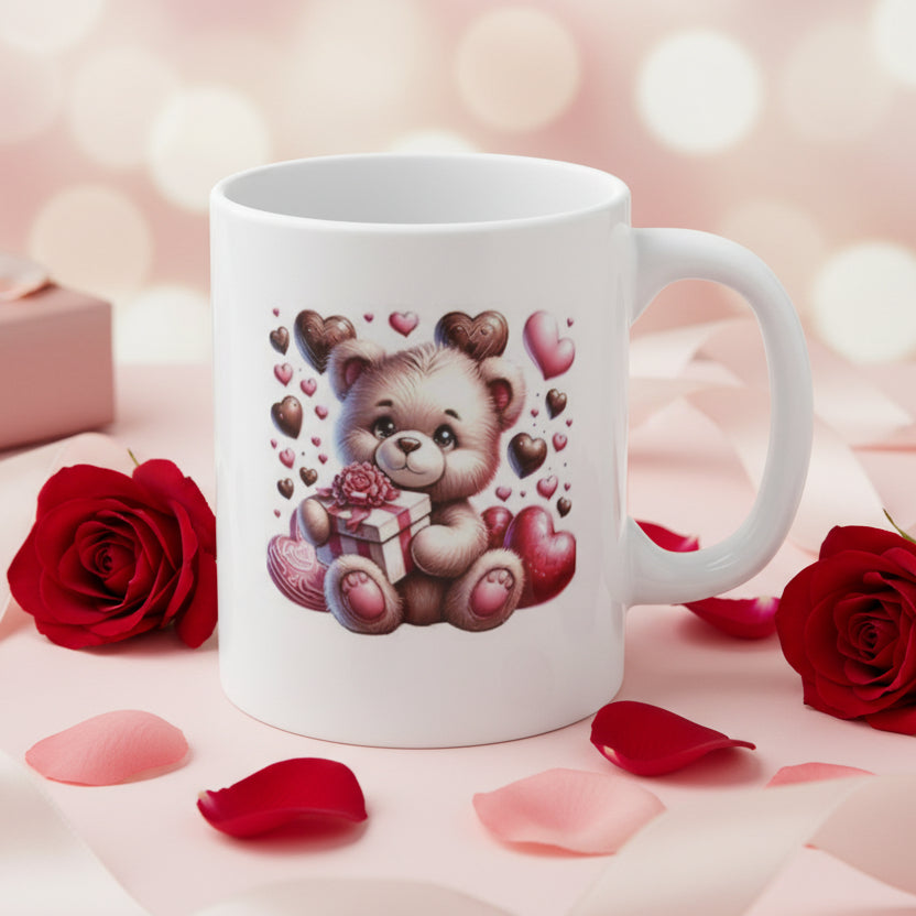 Valentine's Day Bear Mug with Gift Box & Hearts - 11oz