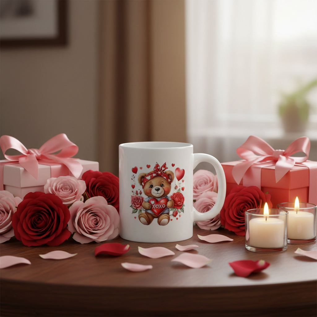 Valentine's Day XOXO Bear Mug - 11oz Ceramic Coffee Cup
