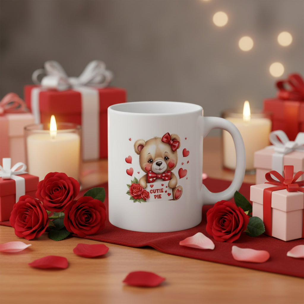Cutie Pie Valentine's Day Bear Mug - 11oz Ceramic Coffee Cup