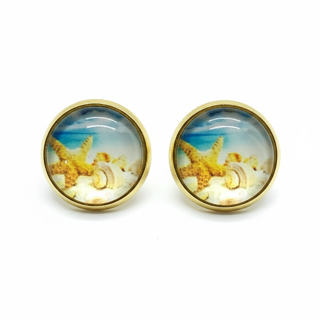 Starfish and Conch Shell Stud Earrings