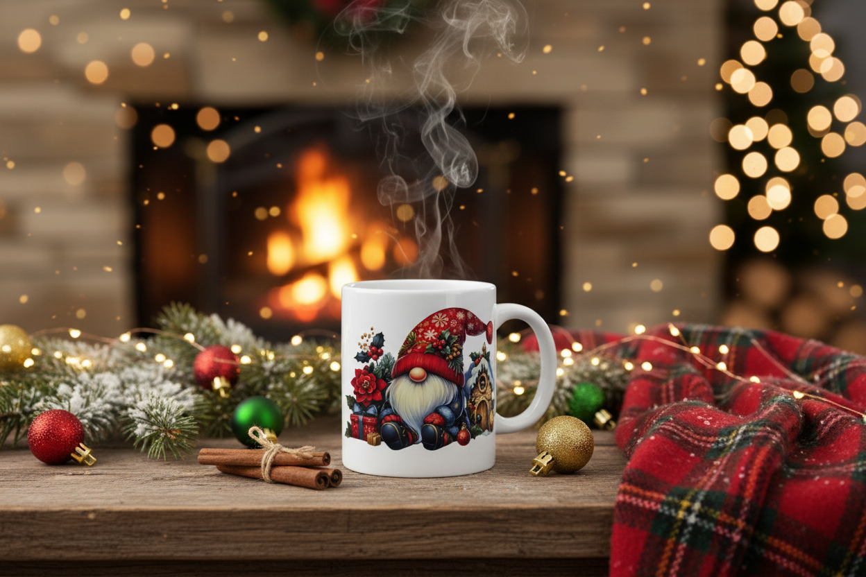 Festive Holiday Scene with Gnome Mug