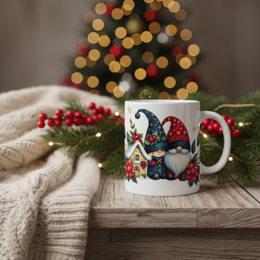 Gnome Pair with Cottage - Rustic Christmas