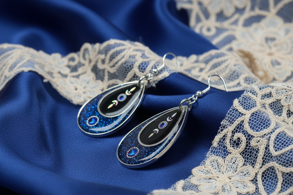 Celestial Moon Phase Resin Earrings - Angled View
