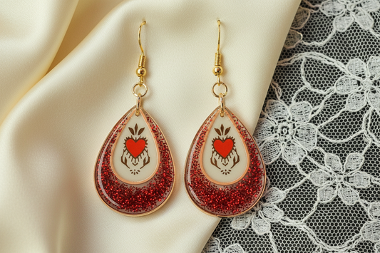 Sacred Heart Resin Earrings - Front View
