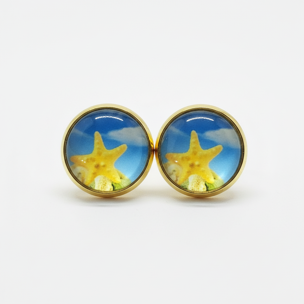 Starfish stud earrings on white background