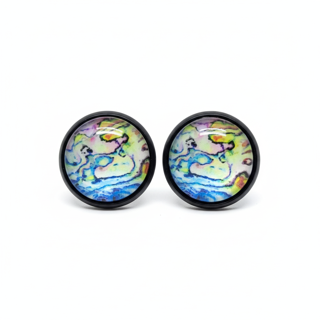 Fluid abstract stud earrings on white background