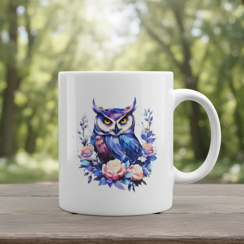 Purple Owl Rose Mug Mockup