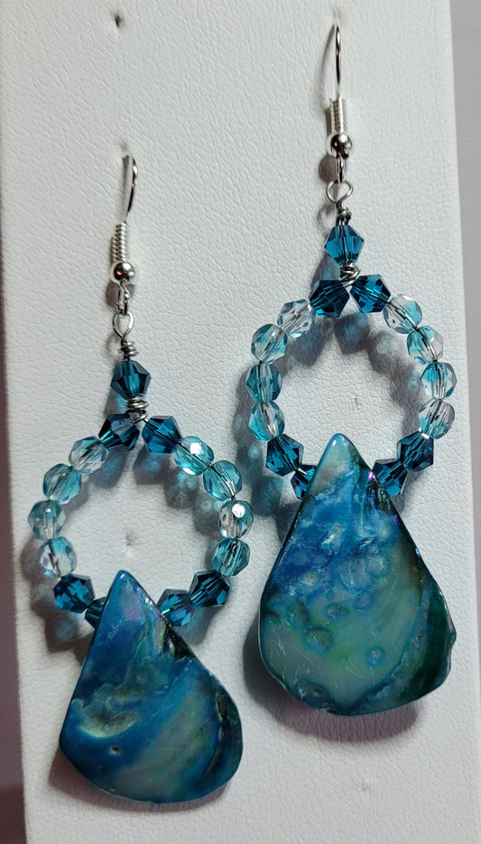Turquoise Agate Crystal Hoop Earrings - Handcrafted Beaded Dangle