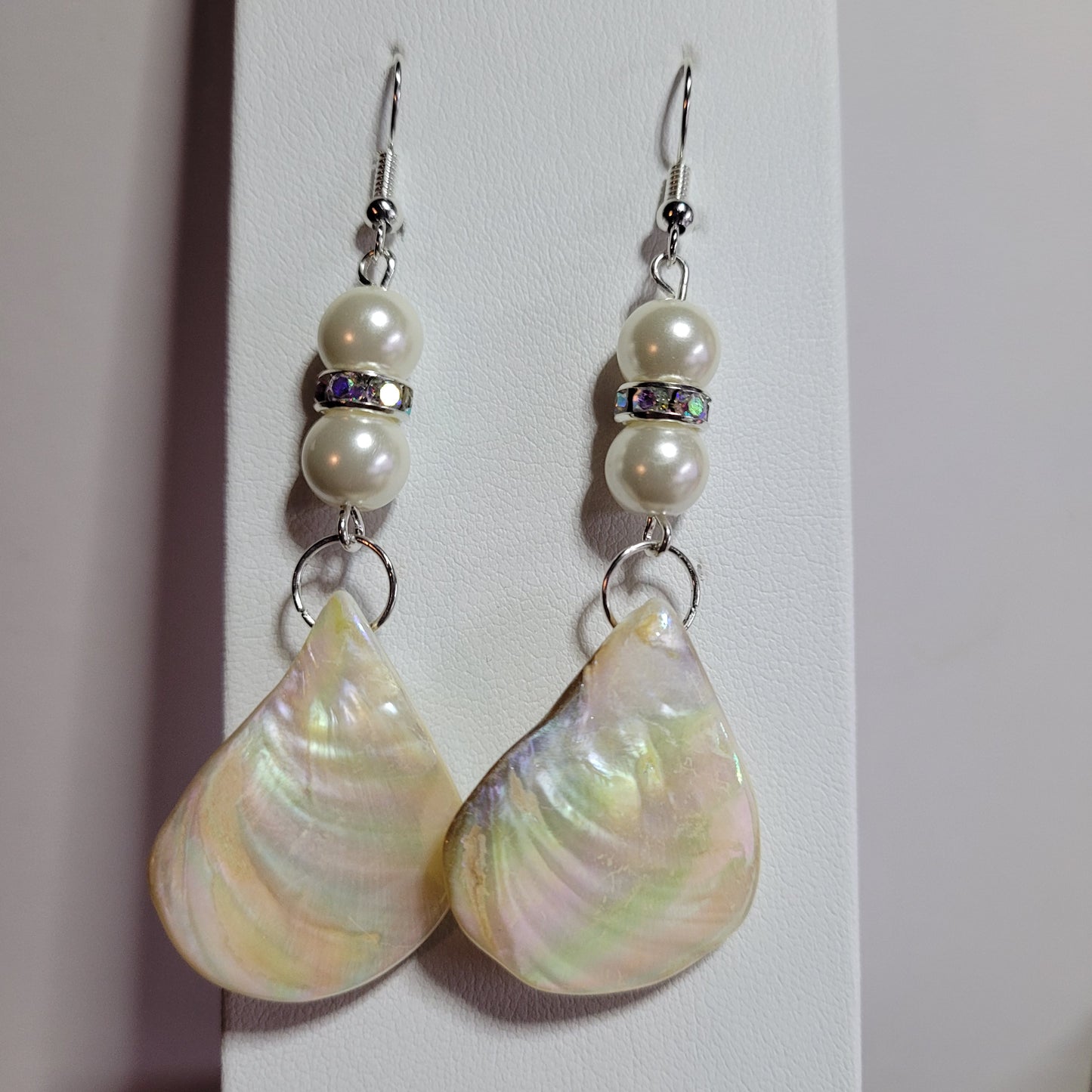 Pearl Mother of Pearl Shell Earrings - Elegant Rhinestone Dangle