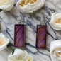 Purple Gold Leaf Resin Earrings - Elegant Rectangle Dangle
