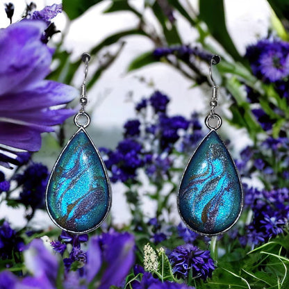 Turquoise Galaxy Resin Teardrop Earrings - Cosmic Glitter Dangle