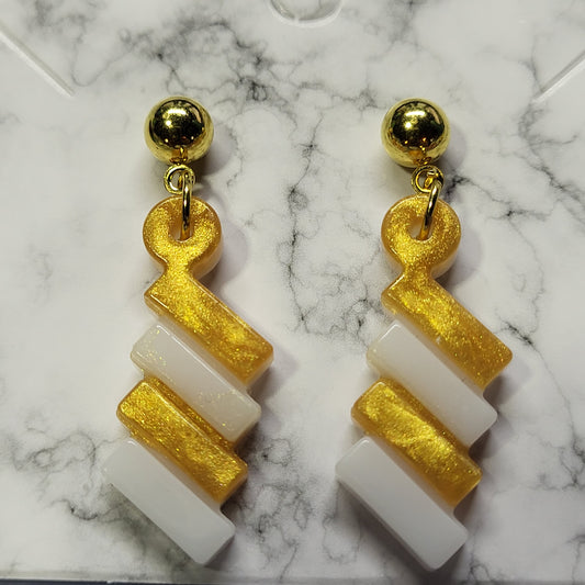 Gold & White  Resin Dangle Earrings - Handcrafted Geometric