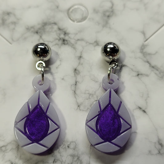 Purple Geometric Teardrop Resin Dangle Earrings - Handcrafted Lavender