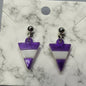 Purple & White Triangle Resin Dangle Earrings - Handcrafted Geometric