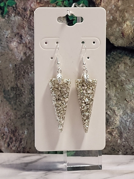 Silver Crushed Glass Cone Earrings - Clear Resin Dangle