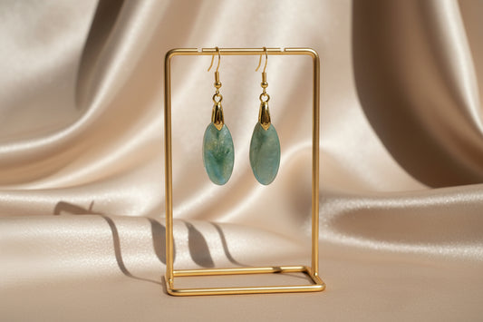 Green & Gold Blended Marquise Resin Dangle Earrings – Handmade Gold Claw Bail Jewelry Gift for Her