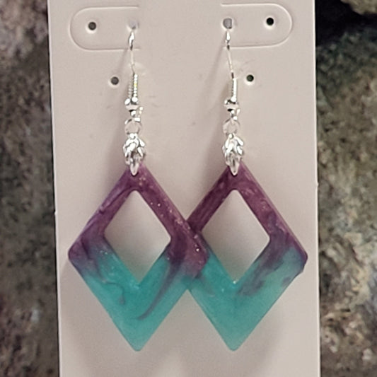 Purple Turquoise Open Diamond Frame Earrings - Resin Dangle