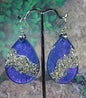 Royal Blue Silver Crushed Glass Teardrop Earrings - Glitter Resin Dangle