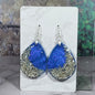 Royal Blue Silver Crushed Glass Curved Edge Teardrop Earrings - Glitter Resin Dangle