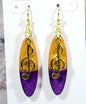 Purple Gold Music Treble Clef Oval Earrings - Resin Dangle