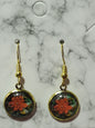 Christmas Poinsettia Flower Earrings - Gold Bezel Dangle