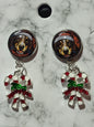 Christmas Dog Candy Cane Charm Earrings - Festive Puppy Dangle