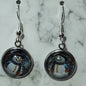 Christmas Snowman Earrings - Winter Snowman Glass Cabochon Dangle
