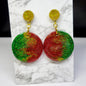 Christmas Glitter Circle Earrings - Gold Red Green Ombre Dangle