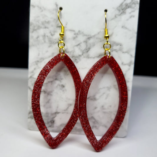 Red Glitter Teardrop Cutout Earrings - Christmas Valentine Dangle
