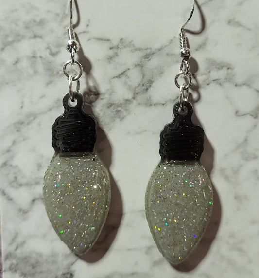 Christmas Light Bulb Earrings - Glitter Resin Holiday Dangle