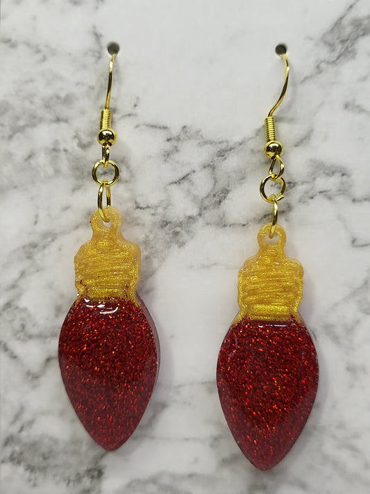 Christmas Light Bulb Earrings - Glitter Resin Holiday Dangle