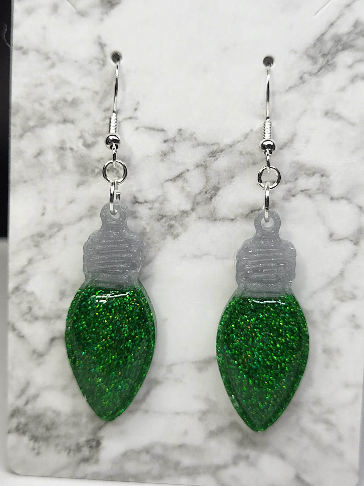 Christmas Light Bulb Earrings - Glitter Resin Holiday Dangle