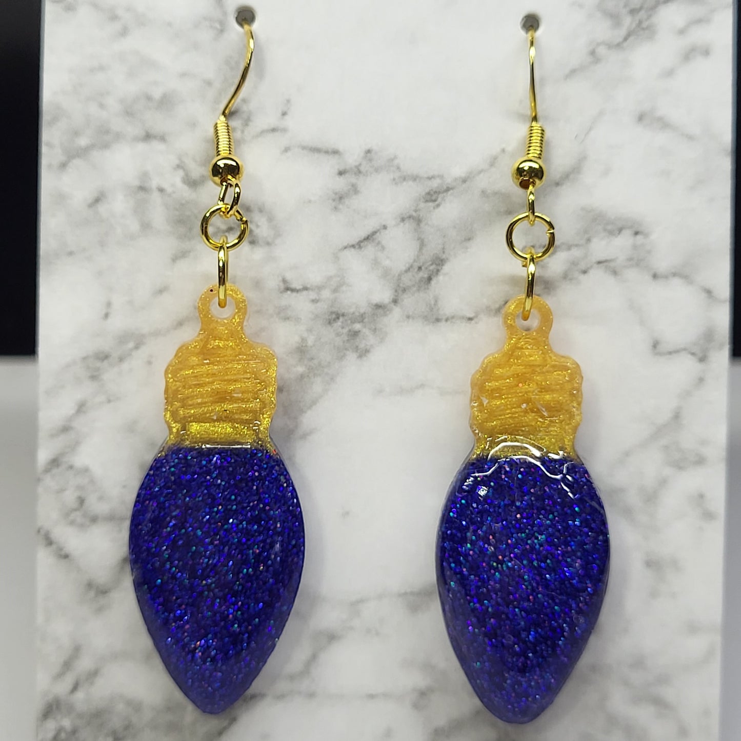 Christmas Light Bulb Earrings - Glitter Resin Holiday Dangle
