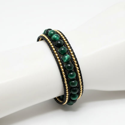 Green and gold leather cuff bracelet